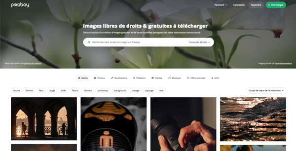 Pixabay offre plus d'un million d'images gratuites, y compris des photos, des illustrations, des images vectorielles et même des vidéos