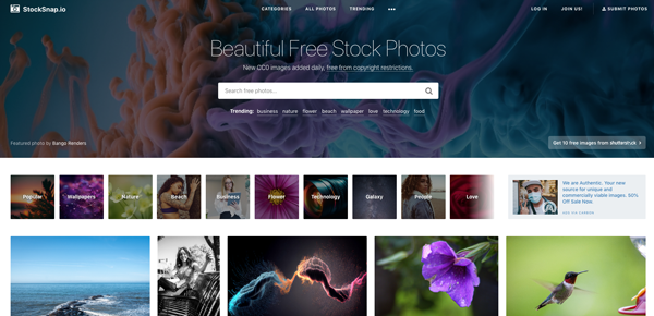 Stocksnap offre une grande variété d'images de haute qualité.