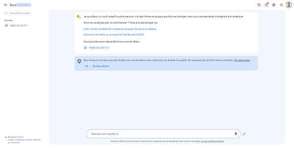 Interface de Google Bard en Français disponible depuis le 13 juillet 2023