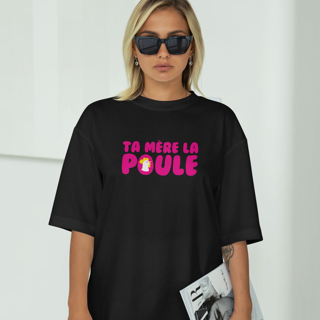 T-shirt coton noir femme - Ta Mère La Poule by CD-MENTIEL STORE