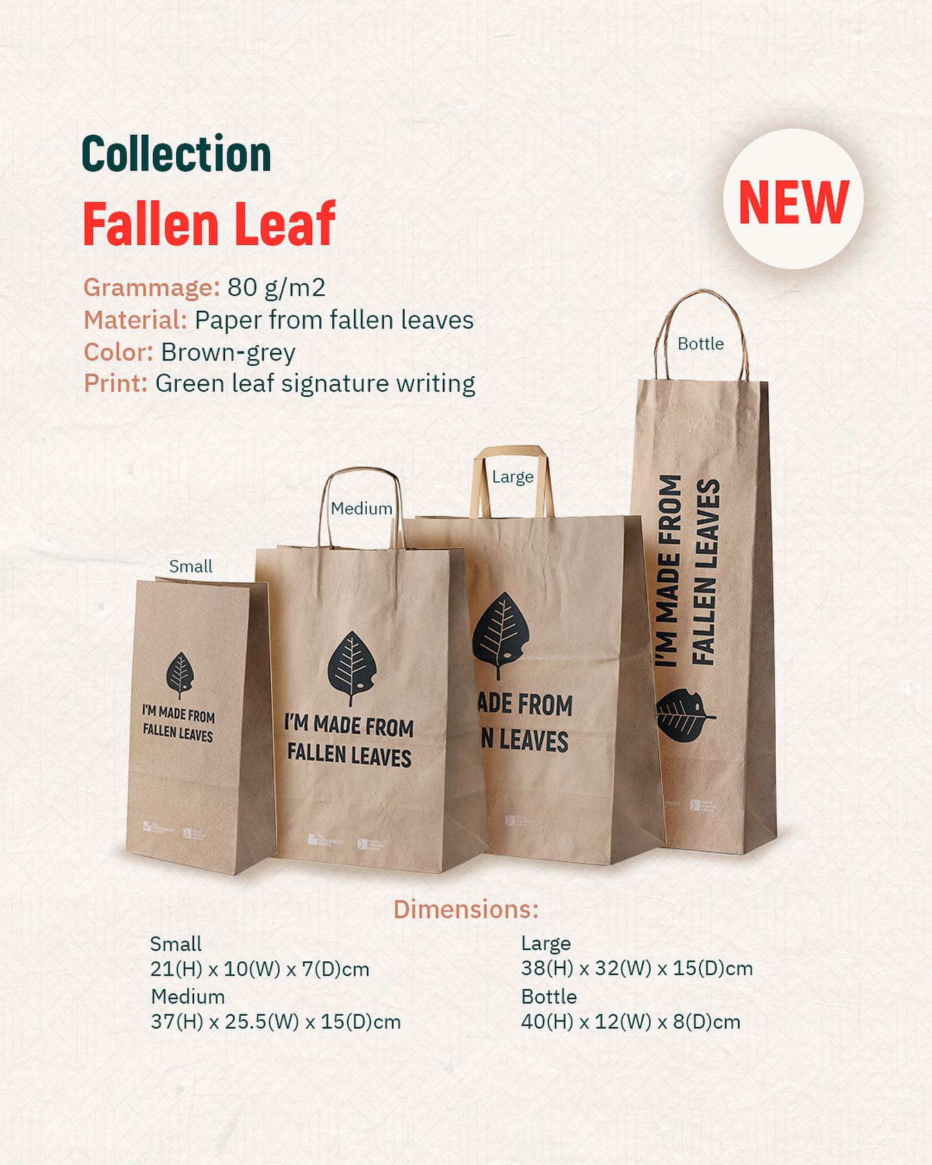 Découvrez la nouvelle collection de sacs en papier de Releaf Paper, où durabilité rime avec style. Ces sacs, issus de la collection "Fallen Leaf", sont fabriqués à partir d'une génération révolutionnaire de papier conçu à partir de feuilles mortes, garantissant ainsi durabilité et préservation des forêts.