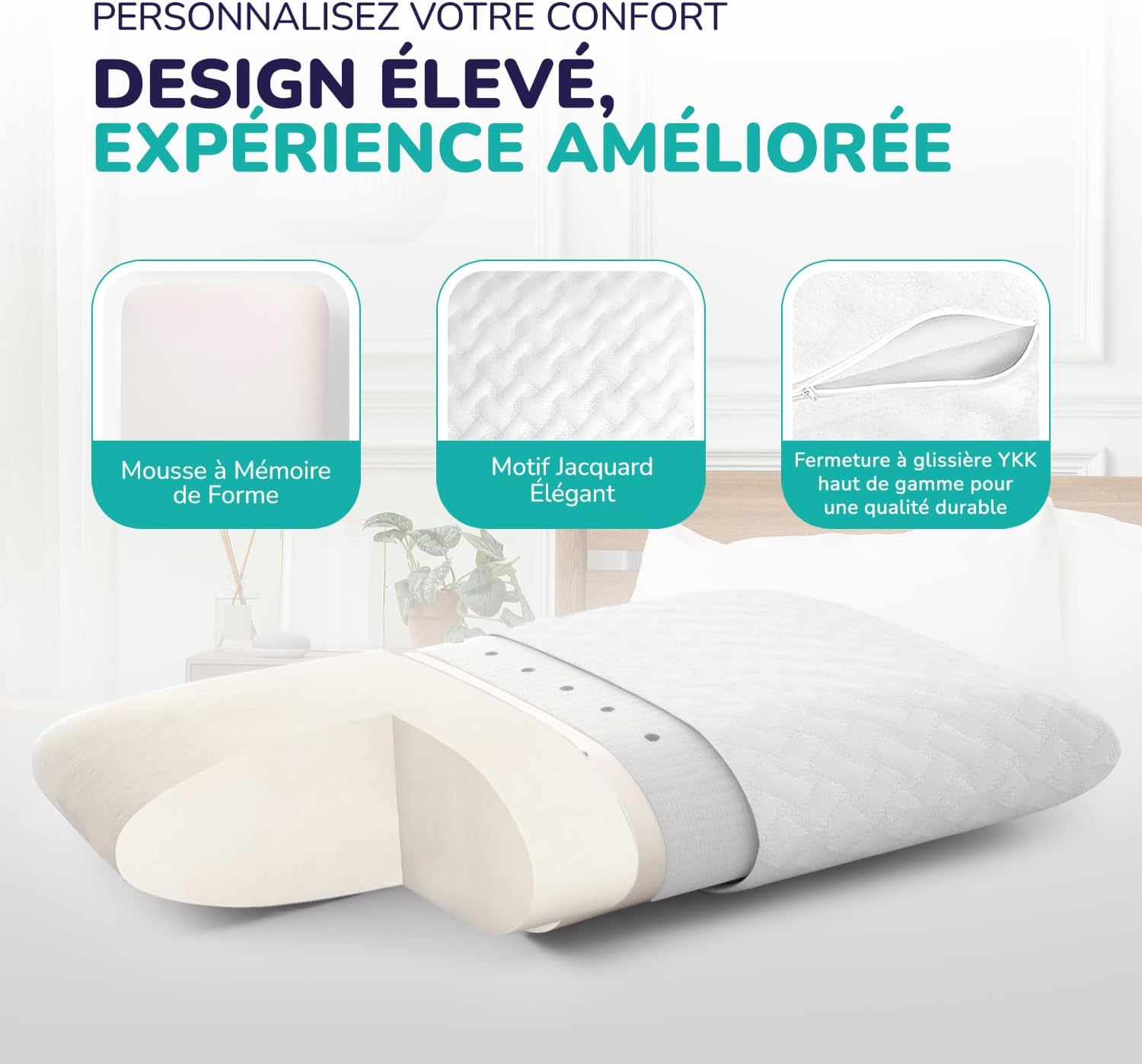 Coussin Mémoire de Forme Extra Support - Oreiller Ergonomique 40x60, Certifié Oeko-TEX