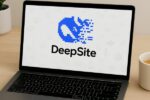 Écran d’ordinateur montrant le logo DeepSite, outil de création de sites web par IA