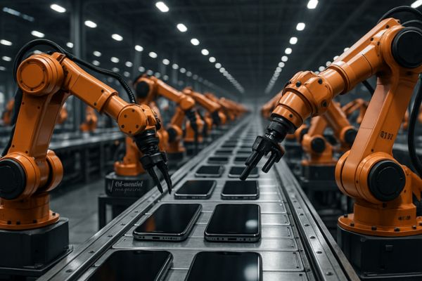 Bras robotisés fabriquant des smartphones dans une usine entièrement automatisée de Xiaomi.