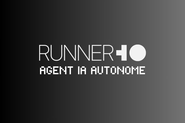Logo Runner H avec la mention "Agent IA autonome" sur fond dégradé noir à gris