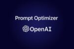 Illustration minimaliste du Prompt Optimizer d’OpenAI sur fond bleu, avec le logo officiel.