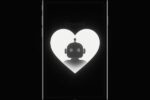 Visuel minimaliste montrant un smartphone noir avec un cœur lumineux révélant la silhouette d’un robot, symbolisant le lien émotionnel entre humains et intelligence artificielle.