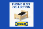 Image montrant un mini-lit blanc pour téléphone portable et sa boîte “Phone Sleep Collection” d’IKEA, conçue pour symboliser la mise au repos des appareils avant le coucher.