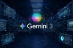 Google Gemini 3 illustre le "Deep Think" et "Antigravity", montrant une IA intelligente et multimodale au cœur d'un environnement de serveurs.