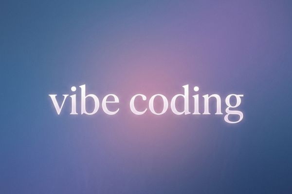Typographie élégante "vibe coding" sur un fond dégradé bleu et violet minimaliste, par Gaël Roques.