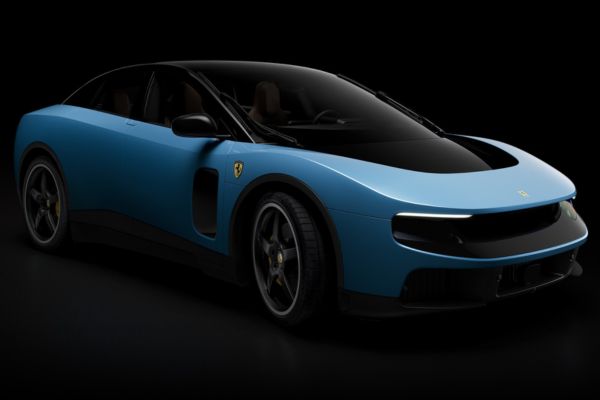 Ferrari Luce bleu électrique, supercar Ferrari futuriste inspirée du luxe italien et des technologies de nouvelle génération.